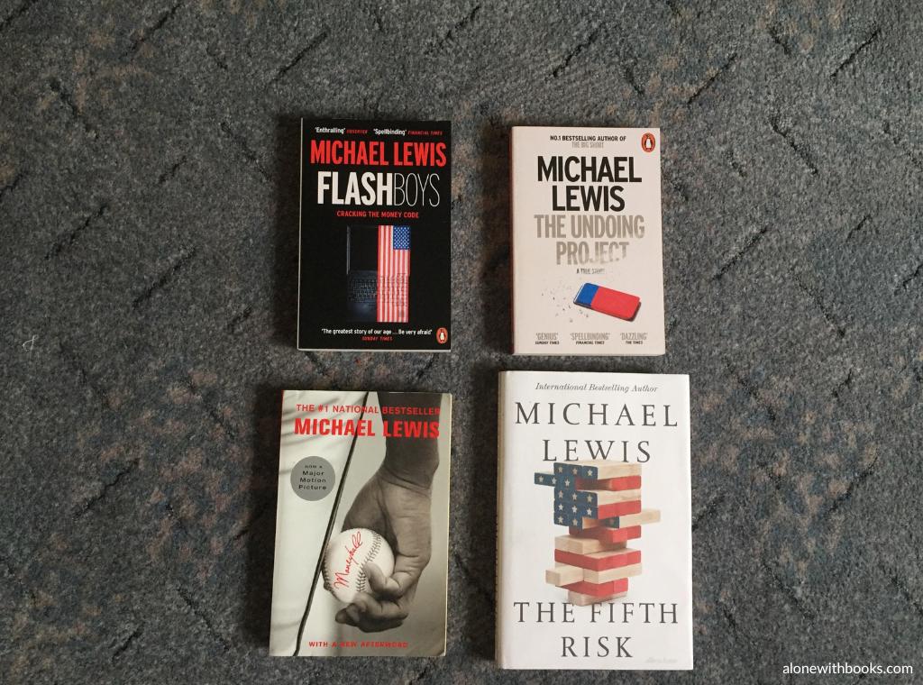 covers of four books by michael lewis; Moneyball, The Firth Risk, The Undoing Project and Flash Boys